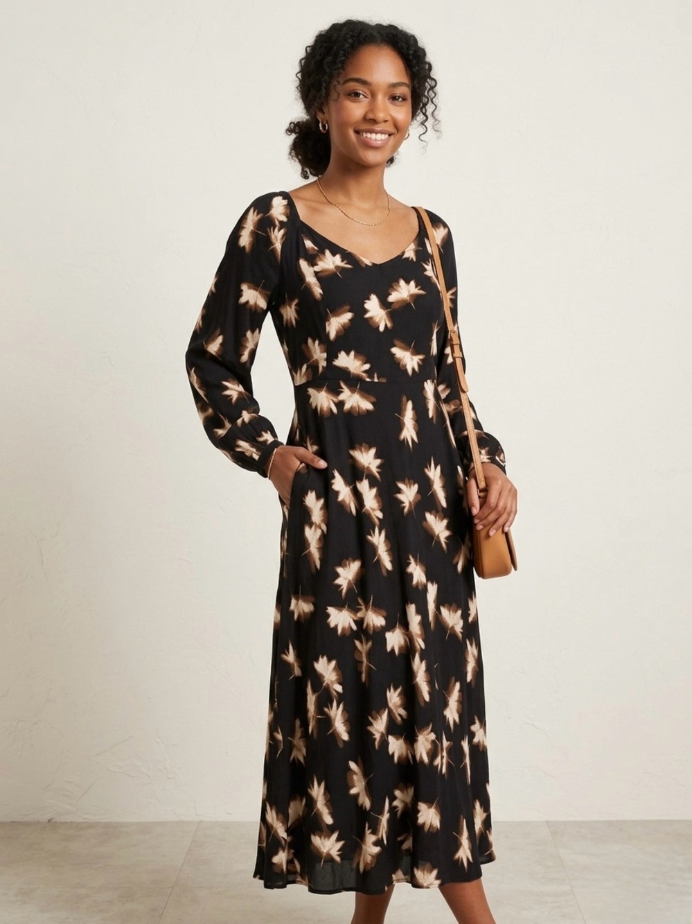 Ava & Viv Black Maxi Dress with Cream Floral Print NWT